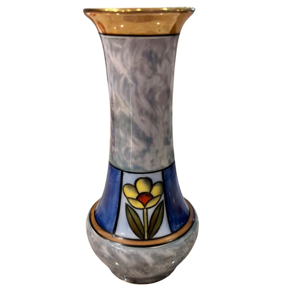 Noritake‎ luster porcelain bud vase, hand painted mod art deco 1920-1940